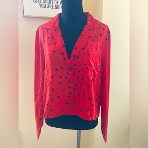 Brand new red and black polka dot top by Wednesday’s Girl in size S.